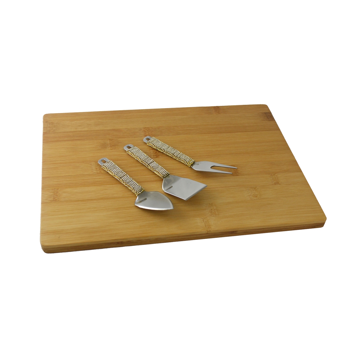 Picture of Three Star SX3130 13.25 x 9.5 in. Gold & Crystal Cheese Board With Utensil Set - 3 Piece