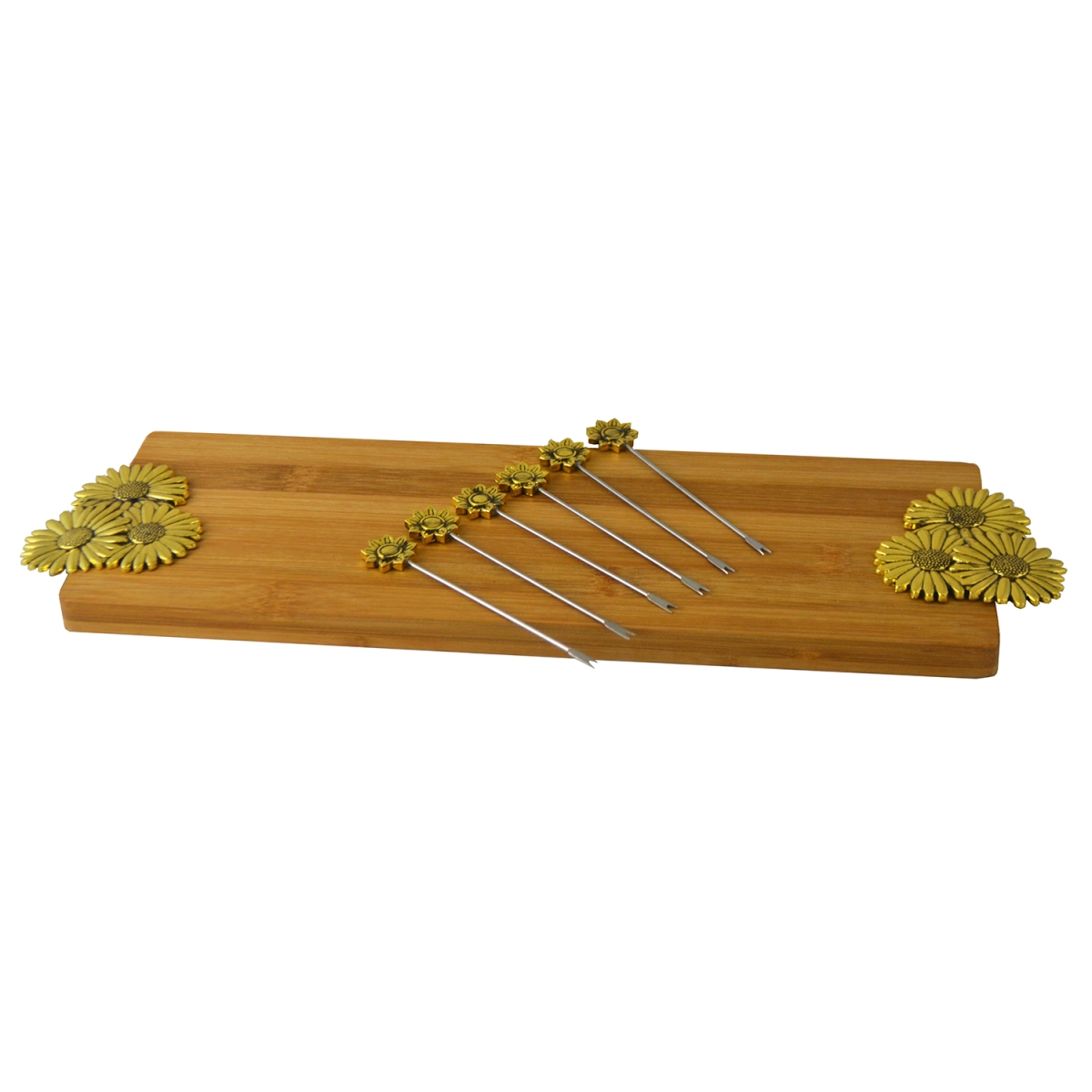 Picture of Three Star SX3150 15.5 x 5.25 in. Gold Flowers Cheese Board With 6 Picks