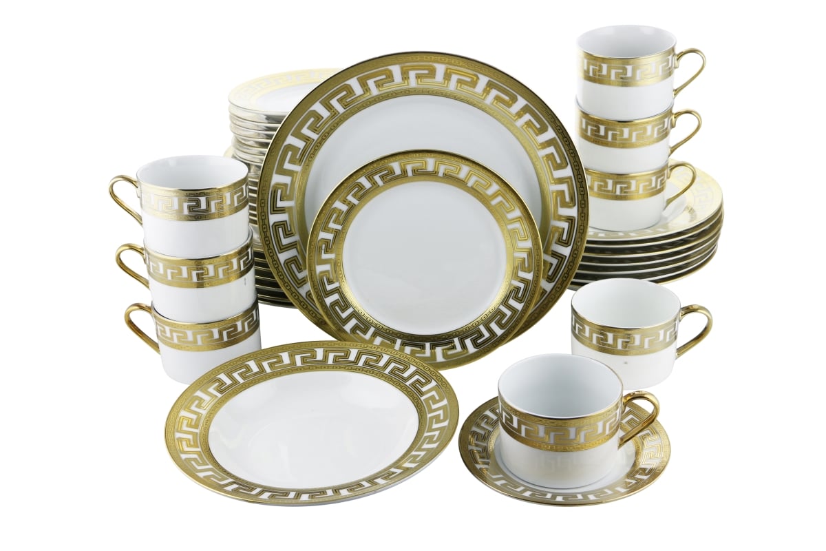 Dinnerware Set, Greek Key in Gold - 40 Piece