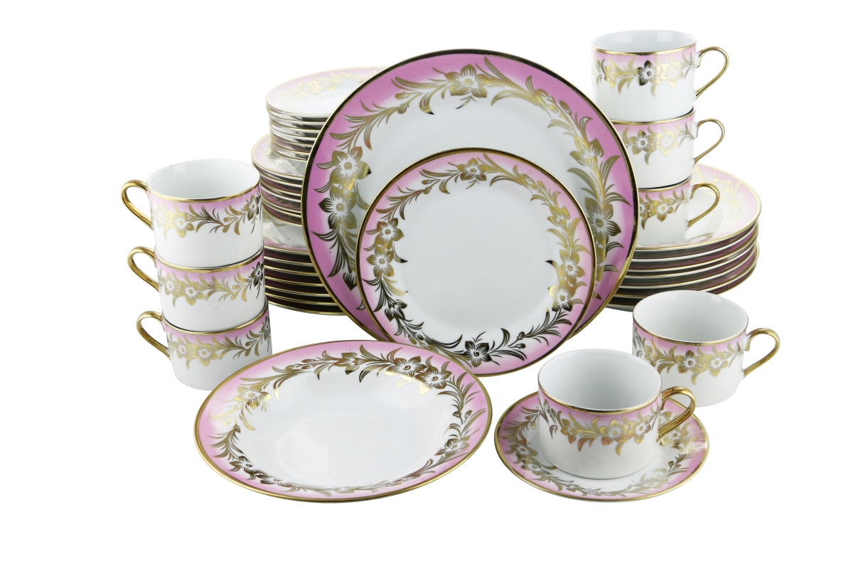 Picture of Three Star Import & Export YL7610 Dinnerware Set&#44; Pink & Gold Flowers - 40 Piece