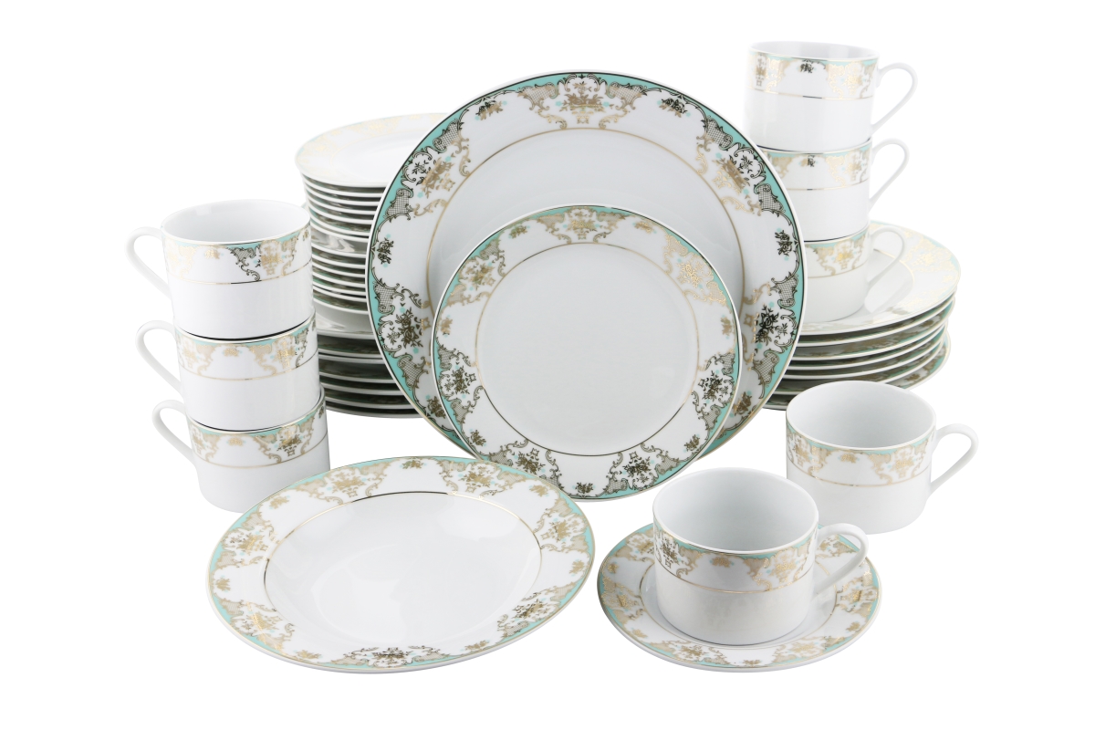 Picture of Three Star Import & Export YL7650 Dinnerware Set&#44; Teal & Gold - 40 Piece