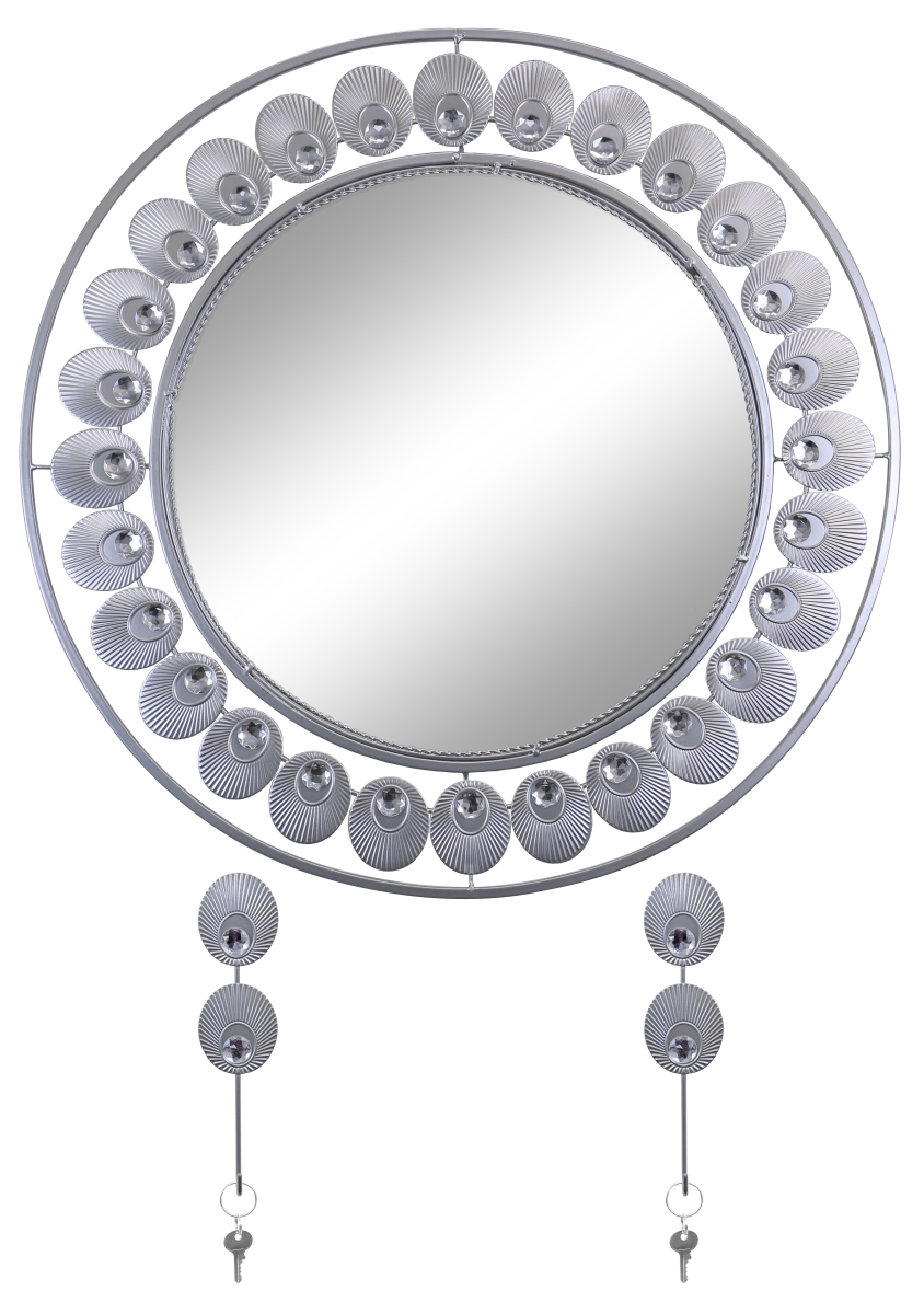 Picture of Three Star Import & Export YC890 24 in. Round Wall Mirror with Key Chain Holders&#44; Silver Feathers
