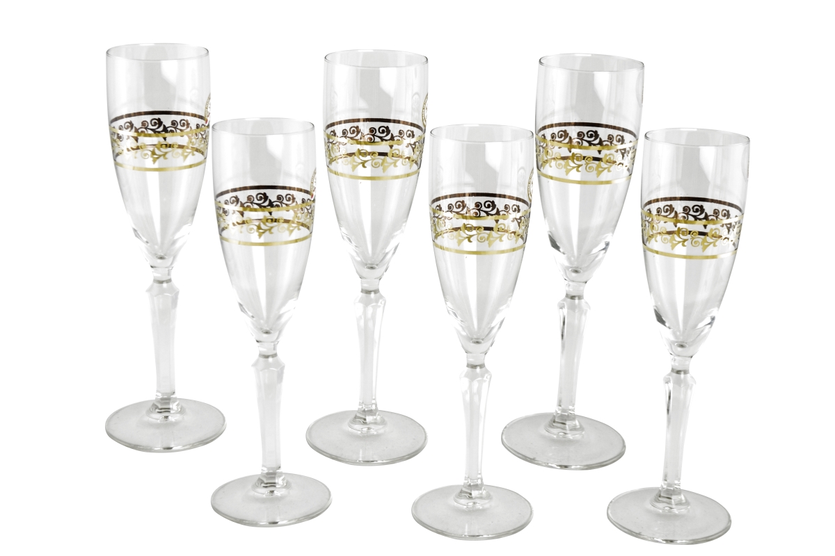 Picture of Three Star Import & Export GS1412 9 in. Flute Glass with Floral Design Set&#44; 6 Piece