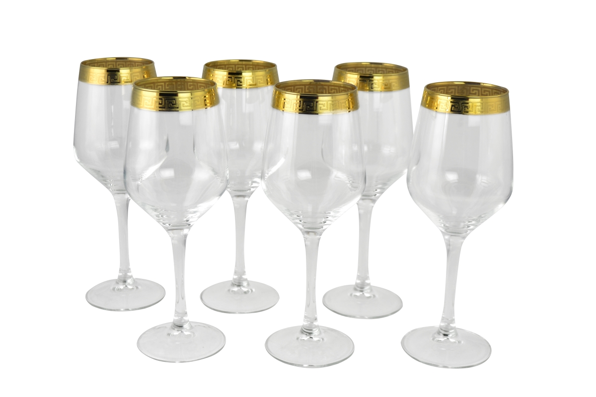 Picture of Three Star Import & Export GS7114 8.75 in. Wine Glass with Greek Key Design Set&#44; 6 Piece