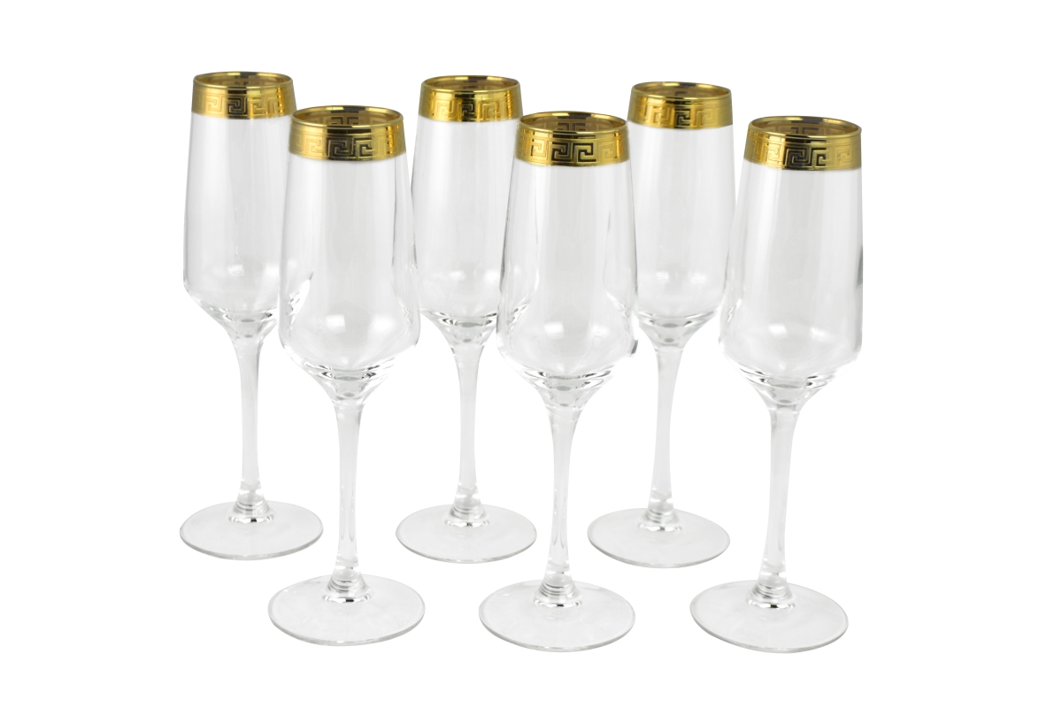 Picture of Three Star Import & Export GS7124 8.5 in. Flute Glass with Greek Key Design Set&#44; 6 Piece