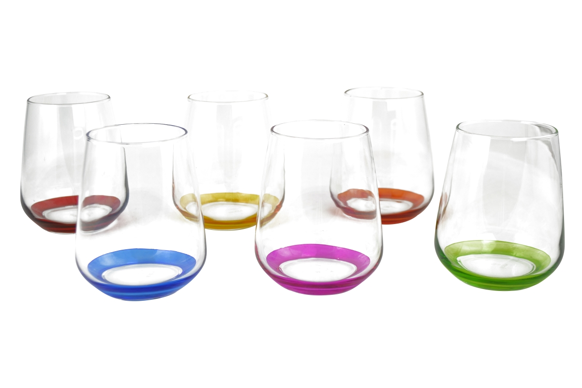Picture of Three Star Import & Export GS7338 4.25 in. Stemless Wine Glass with Multicolor Bases Set&#44; 6 Piece