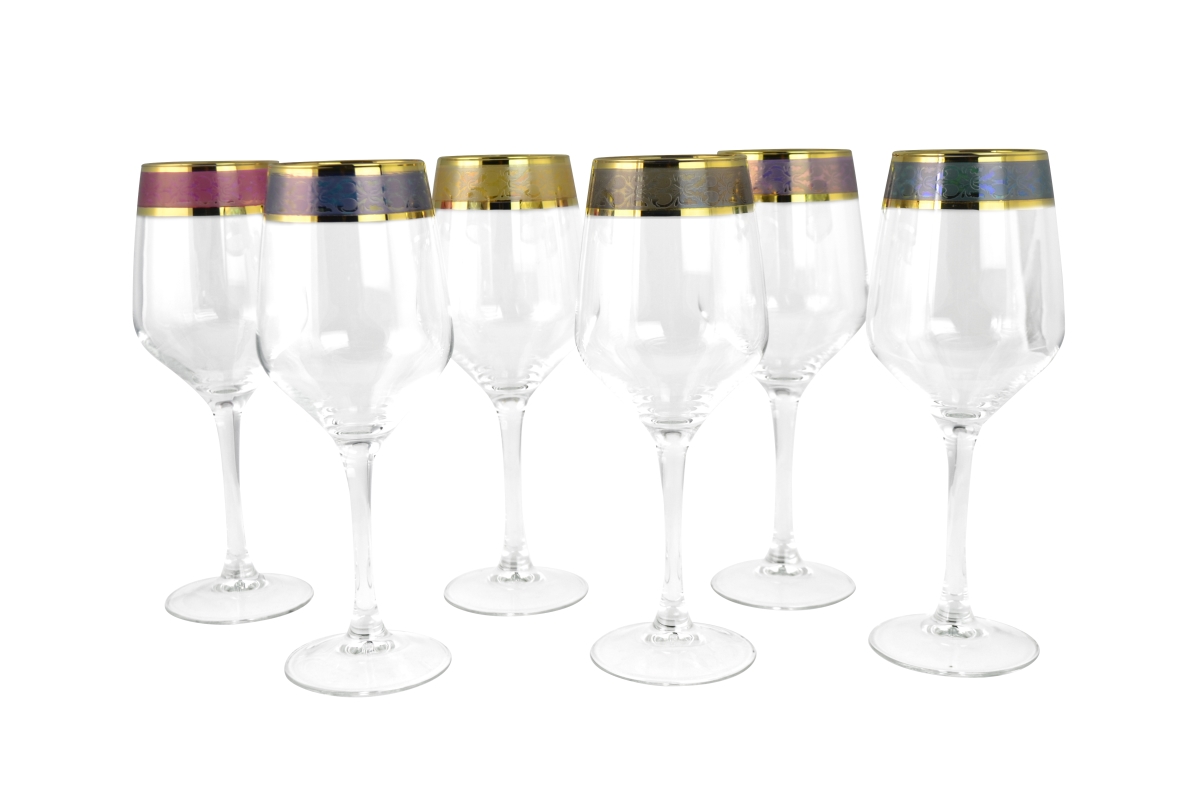 Picture of Three Star Import & Export GS7705 8.75 in. Wine Glass with Gold & 6 Colors Set&#44; 6 Piece