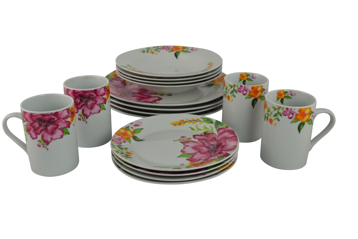 Picture of Three Star Import & Export YL6020 Dinnerware Set&#44; Pink & Orange Flowers - 16 Piece