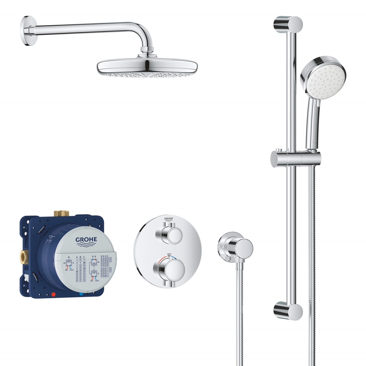 Grohe 34745000 1.75 GPM Grohtherm Round Thermostatic Shower Set, Chrome