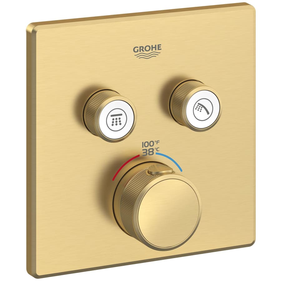 Grohe 29141GN0 Grohtherm Two Function Thermostatic Valve Trim Only with Triple Knob & Push Button Handle - Brushed Cool Sunrise