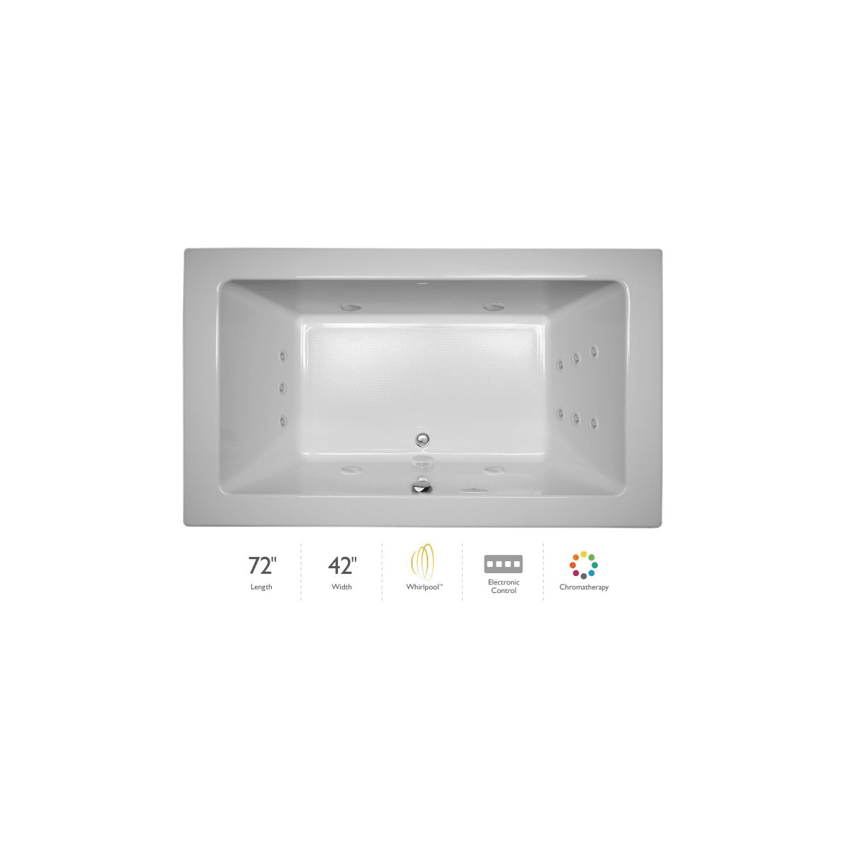 Picture of Jacuzzi SIA7242WCR4CHW 72 x 42 in. Sia Chroma Right Hand Drain Whirlpool Tub&#44; White