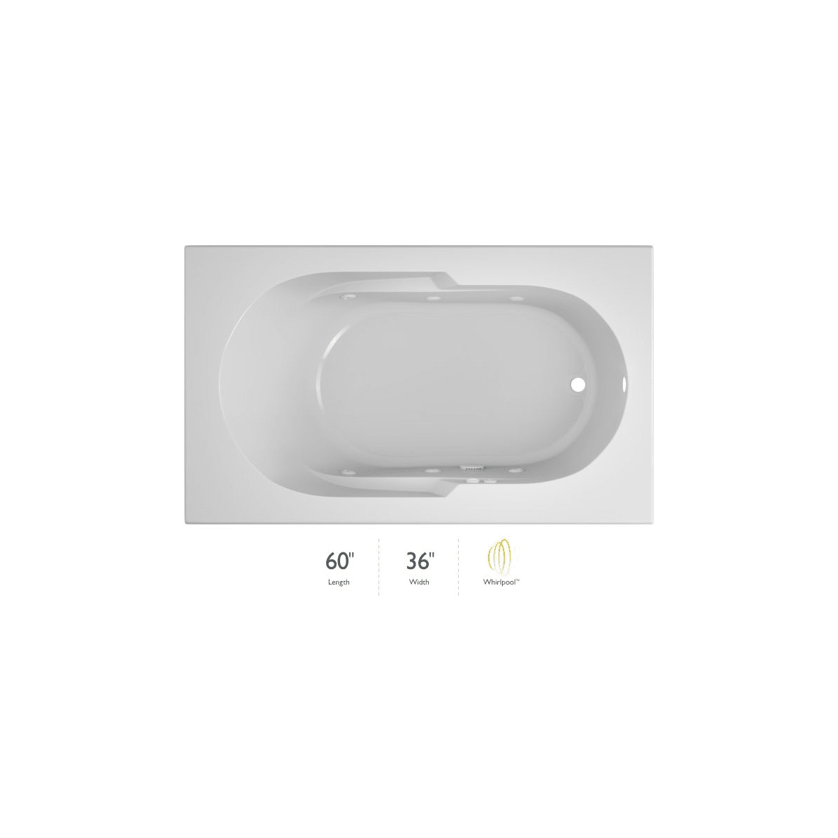 Picture of Jacuzzi J2D6036WRL1XXW 60 x 36 in. Signature Rectangle Drop-In Whirlpool Right Drain Bathtub&#44; White