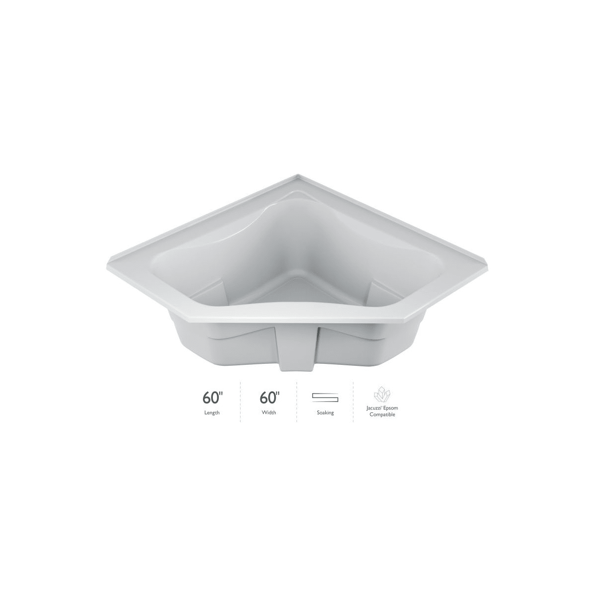Picture of Jacuzzi J5T6060BCXXXXW Signature Corner 6060 Drop-In Soaking Right Hand 3-Tile Flange Bath Tub&#44; White
