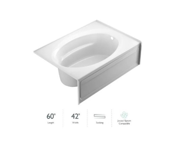 Picture of Jacuzzi J4S6042BRXXRSW 60 x 42 in. Signature Oval in Rectangle Removable Skirted Soaking Right Hand Drain Bath Tub, White