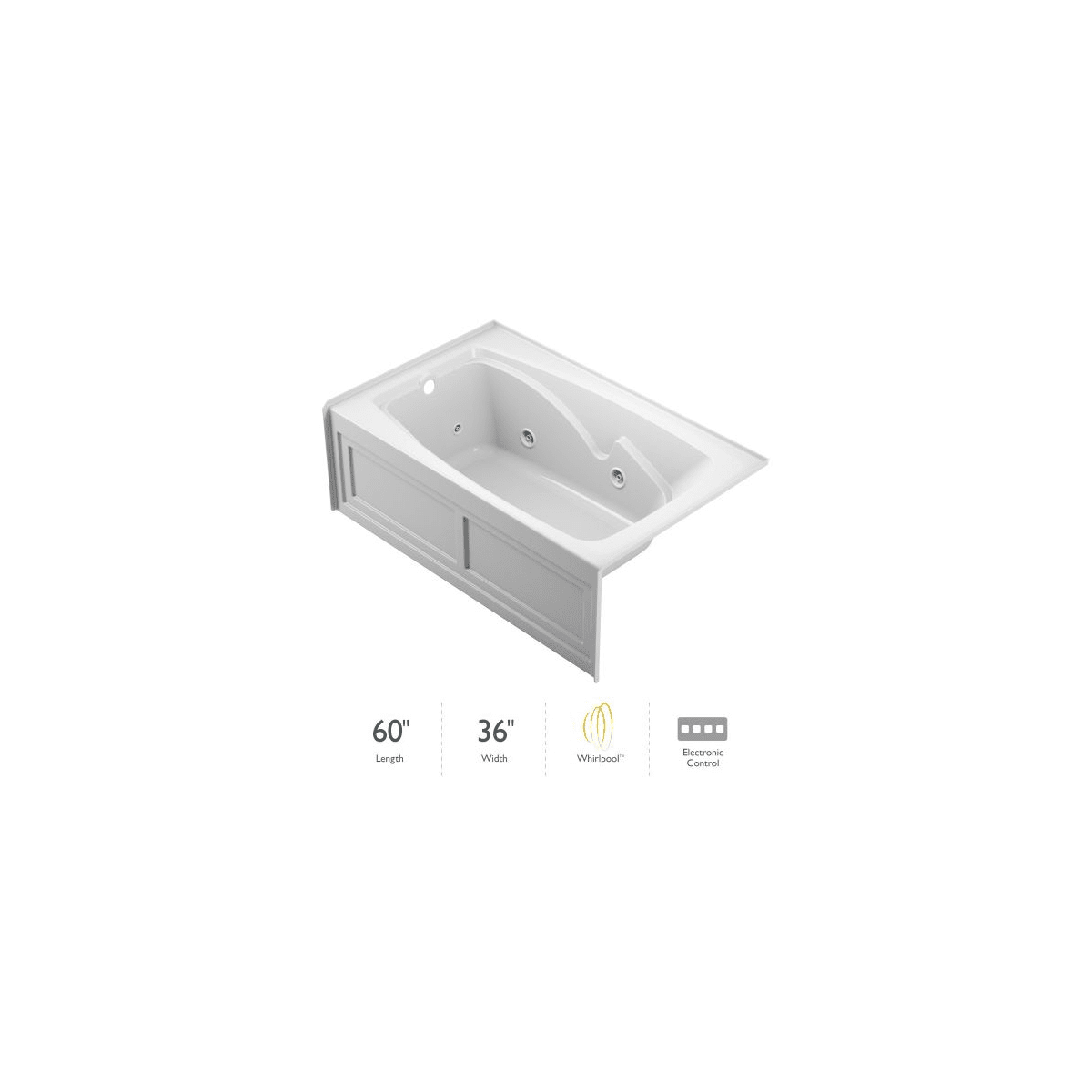 Picture of Jacuzzi CTS6036WLR2HXW 60 x 36 in. Cetra Skirted Left Hand Drain Whirlpool Bath Tub&#44; White