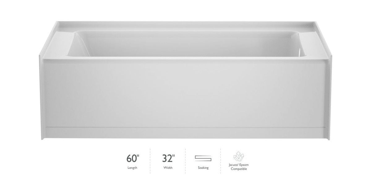 Picture of Jacuzzi J166032BRXXXXW 16 in. Signature Contemporary Versatility White Low-Profile 6032 Skirted Soaking Tub with Right Drain & Overflow