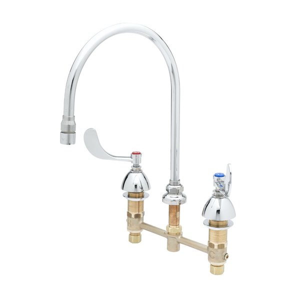 B-2862 8 x 4 in. 135X Eternas Non-Splash Aerator Widespread 2-Handle Medical Bathroom Faucet with Swivel Gooseneck, Chrome