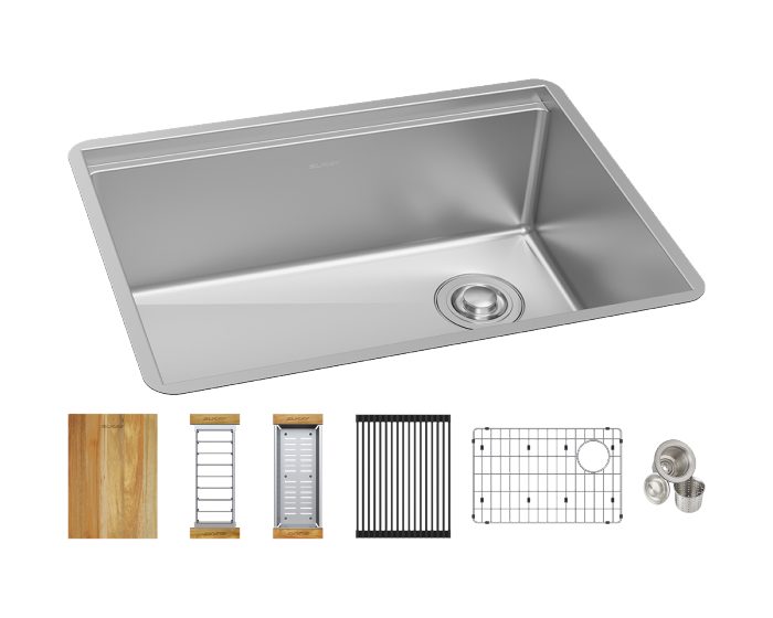 ECTRU24169RTWC 25.5 x 18.5 x 9 in. 18 Gauge Stainless Steel Crosstown Workstation Single Bowl Undermount Sink Kit