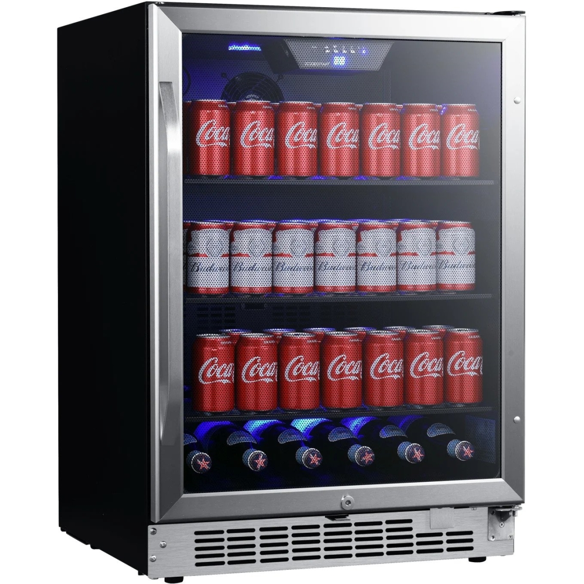 Picture of EdgeStar CBR1502SG 24 in. Wide 142 Can Built-in Beverage Cooler with Tinted Door & LED Lighting, Stainless Steel - Right Hand