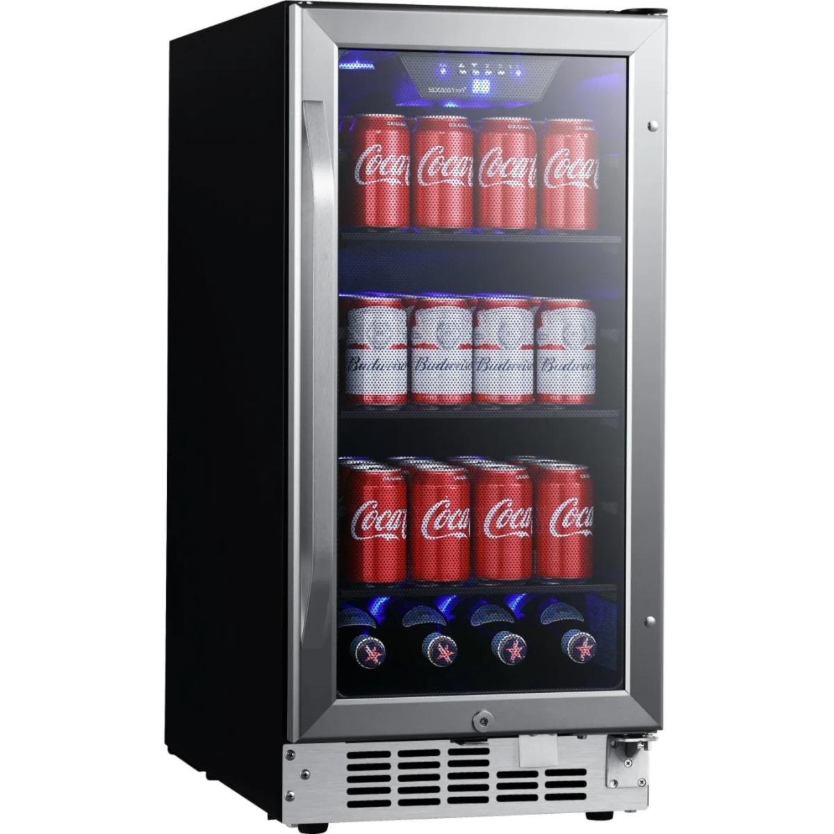 Picture of EdgeStar CBR902SG 15 in. Wide 80 Can Built-in Beverage Cooler with Blue LED Lighting, Stainless Steel
