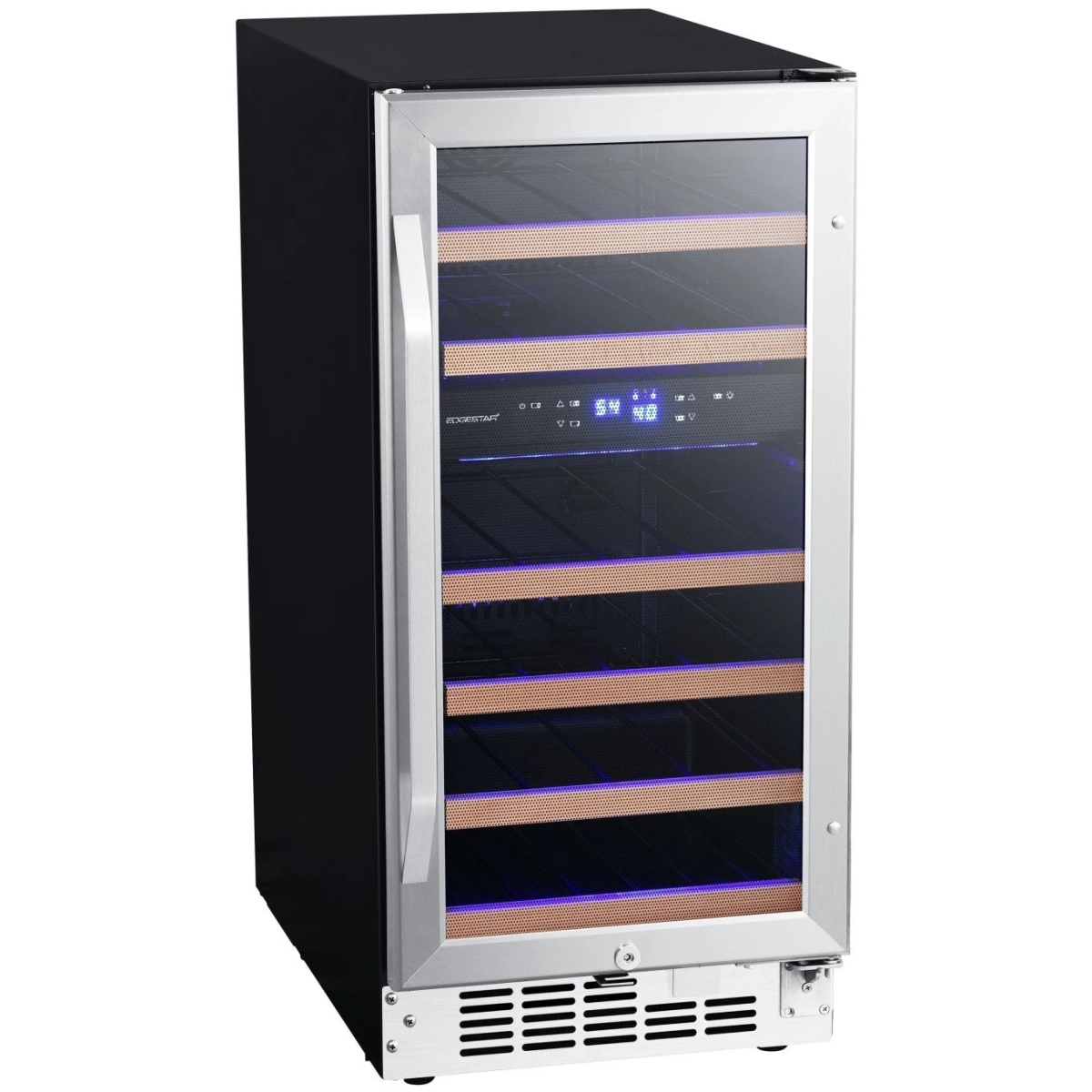 Picture of EdgeStar CWR263DZ 15 in. Wide 26 Bottle Built-in Dual Zone Wine Cooler with Reversible Door & LED Lighting, Stainless Steel