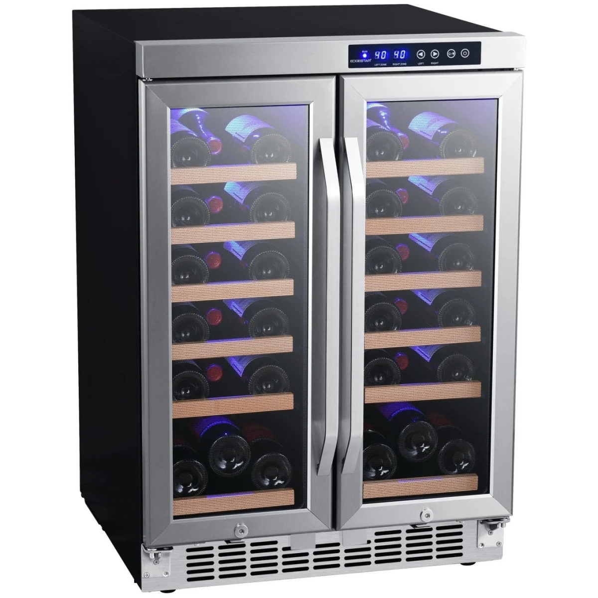 Picture of EdgeStar CWR362FD 24 in. Wide 36 Bottle Built-in Wine Cooler with Dual Cooling Zones & French Doors, Stainless Steel