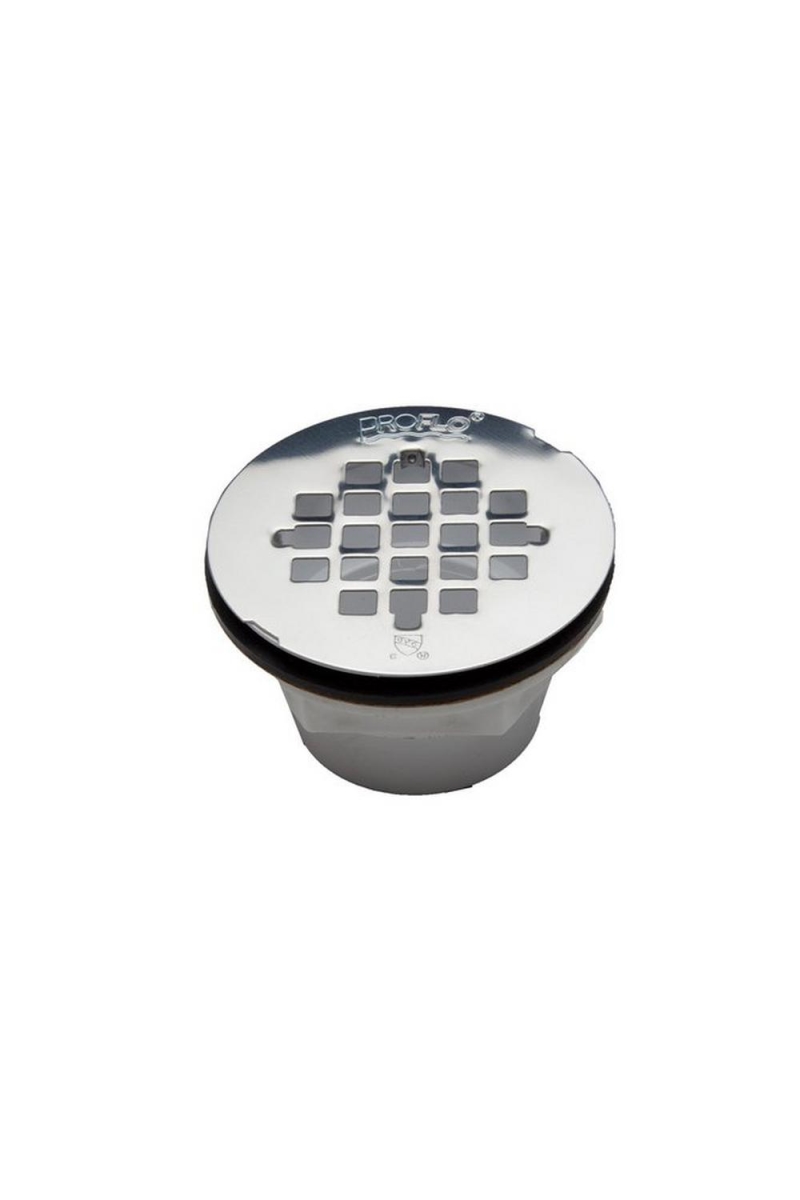 42097 2 in. PVC Solvent Weld Shower Drain with Stainless Steel Strainer - Chrome