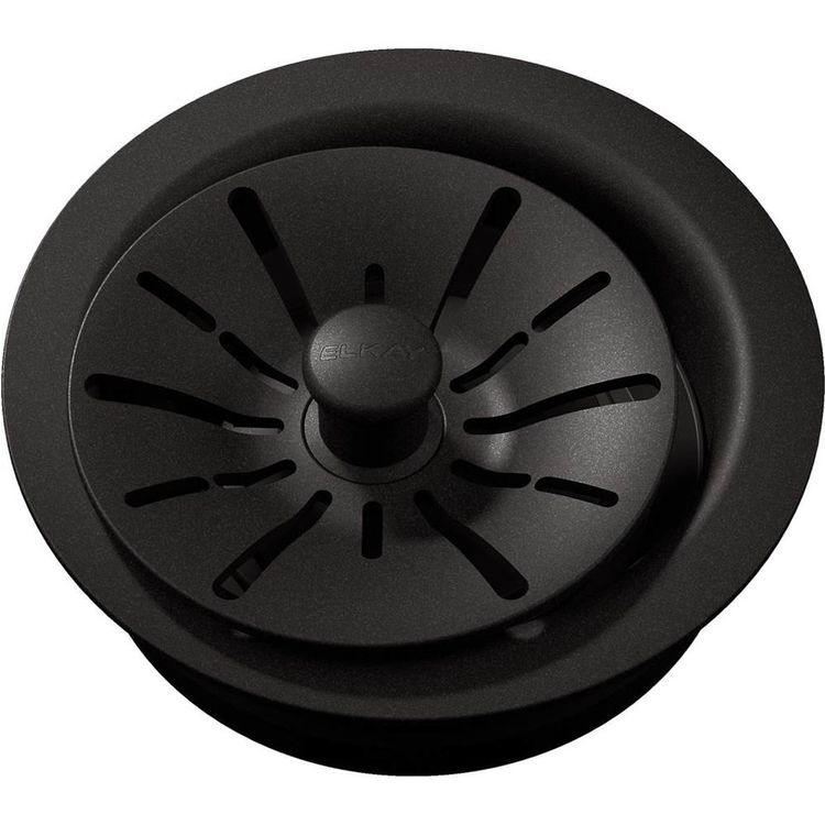 LKPDQD1BK 3.5 in. Quartz Perfect Drain Polymer Disposer Flange with Removable Basket Strainer & Rubber Stopper, Black