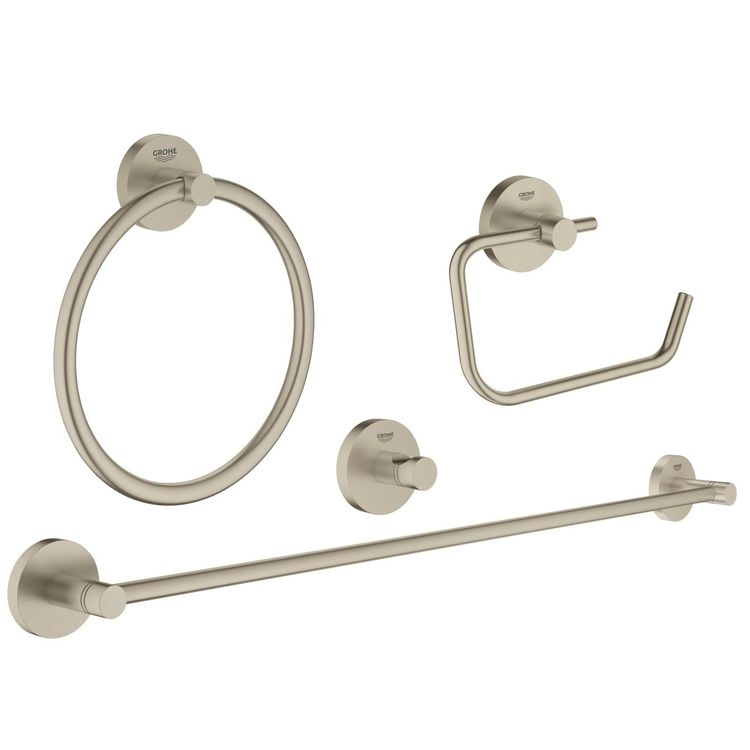 Grohe 40823EN1 Essentials Bathroom Package with Towel Bar, Towel Ring, Robe Hook, and Tissue Holder