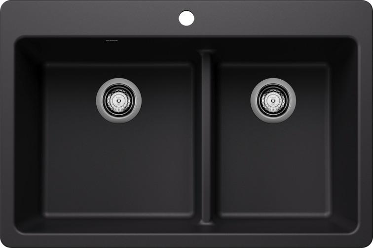 Picture of Blanco 443210 33 x 22 in. 1H 2B Dual Mount Kitchen Sink - Coal Black