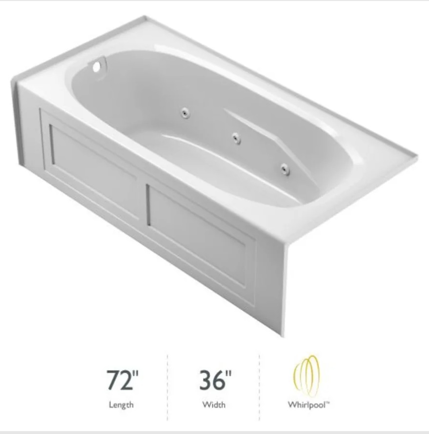 Picture of Jacuzzi J1A7236WLR1XXW 72 x 36 in. Signature Rectangle Skirted Whirlpool Bathtub with Armrests Left Hand Drain&#44; White