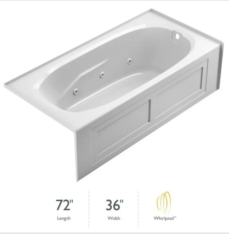 Picture of Jacuzzi J1A7236WRL1XXW 72 x 36 in. Signature Rectangle Skirted Whirlpool Bathtub with Armrests Right Hand Drain&#44; White