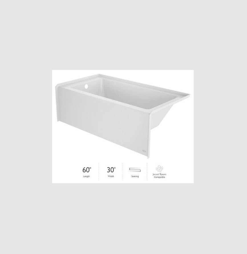 Picture of Jacuzzi S1S6030BLXXXXW 60 x 30 in. Signature Rectangle Skirted Soaking Tub with Left Drain & Overflow&#44; White