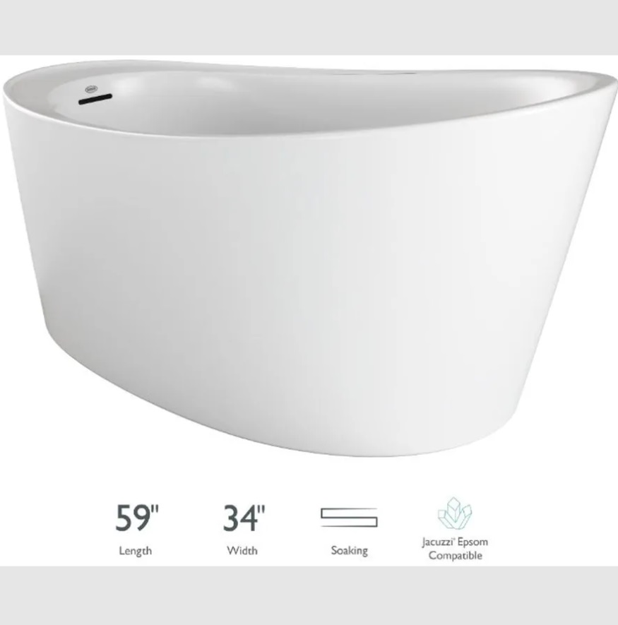 Picture of Jacuzzi BAF5934BUXXXXG 59 x 34 in. Deck Mount Compatible Acrylic Freestanding Soaking Slipper Bathtub with End Drain&#44; White