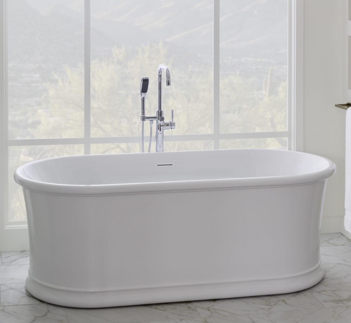 Picture of Miseno MNO6632SFSO 66 in. Free Standing Acrylic Soaking Tub with Center Drain Drain Assembly&#44; White