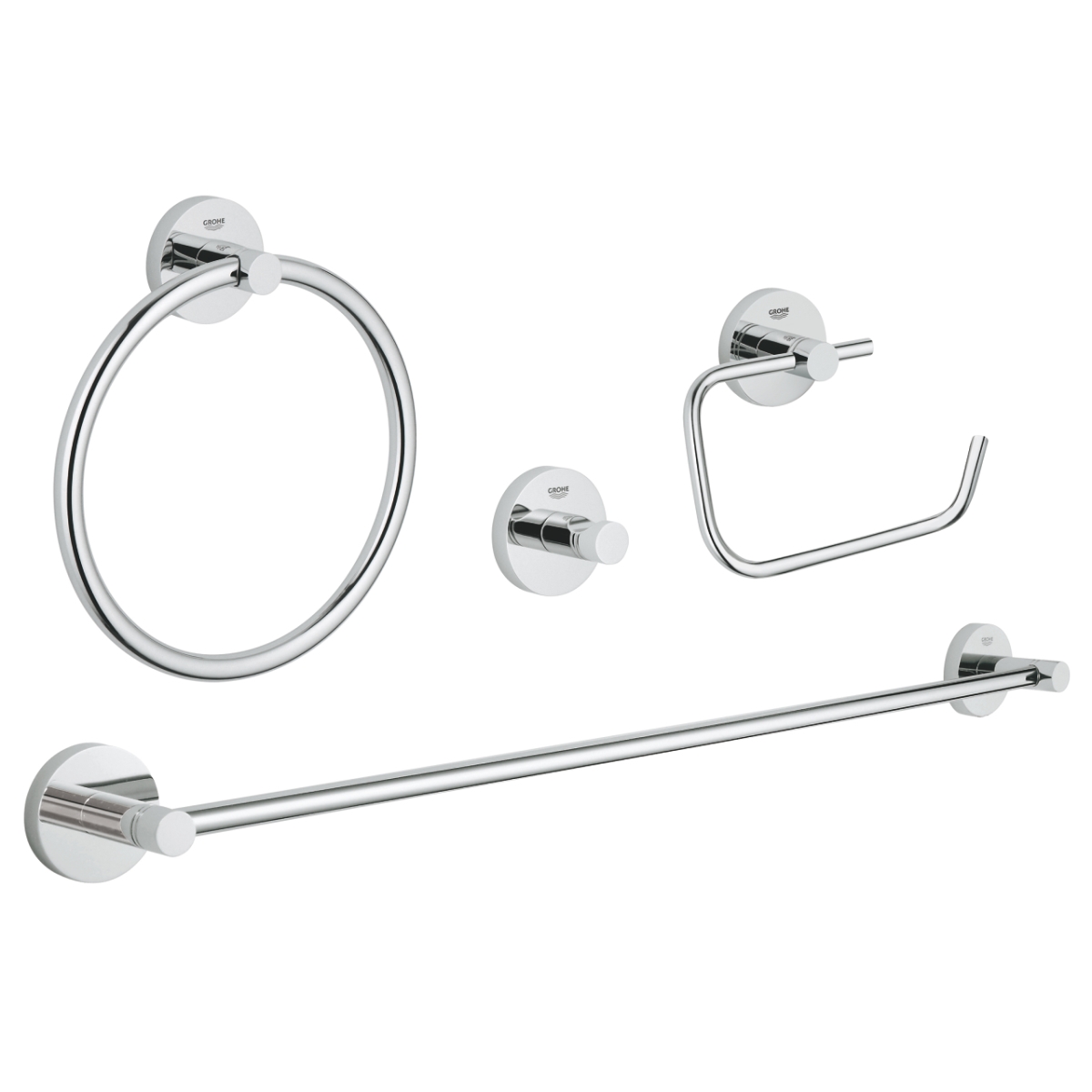Grohe 40823001 Essentials Bathroom Package with Towel Bar, Towel Ring, Robe Hook, and Tissue Holder