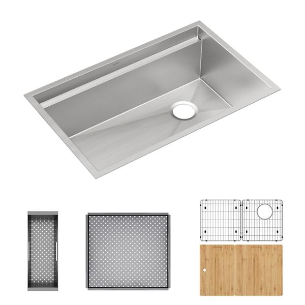 CS30CWK Circuit Chef Stainless Workstation Steel Single Bowl Undermount Sink Kit with Cherry Wood Boards