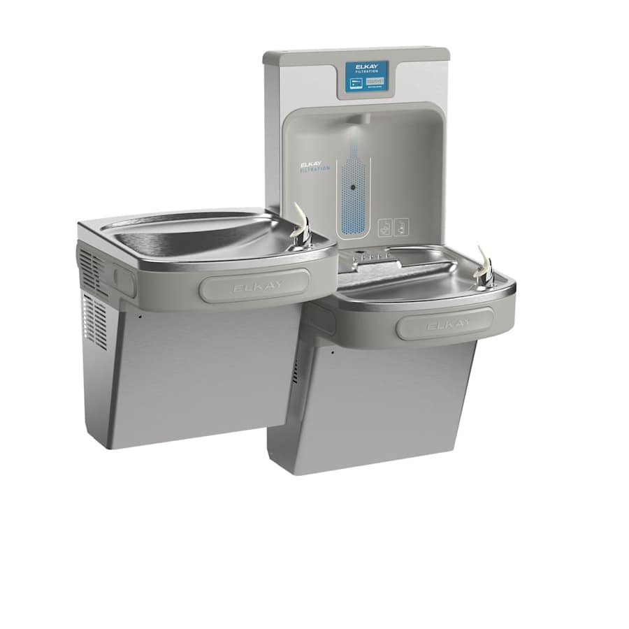 LZSTL8WSSP-PF Bi-Level Wall Mounted Drinking Fountain with Hands Free Bottle Filling Station & Water Cooler - Stainless Steel