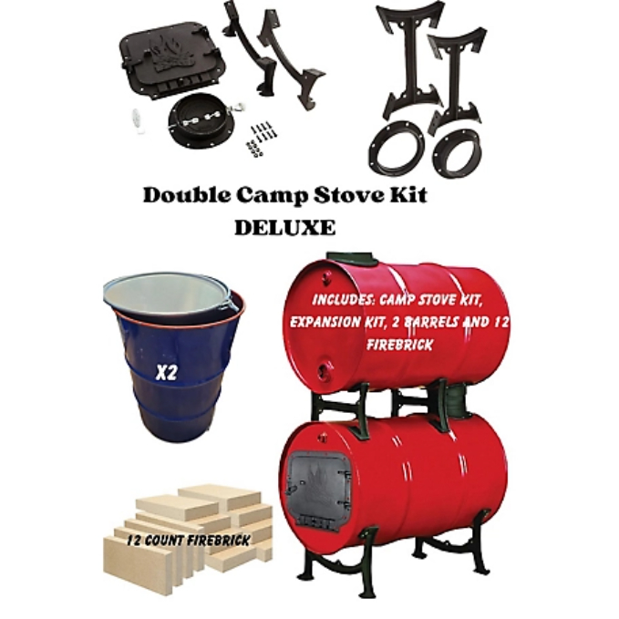 Picture of Total Sourcing Concepts DCSKDBB55 Double Camp Stove Kit with 2 Barrels & 12 Firebrick