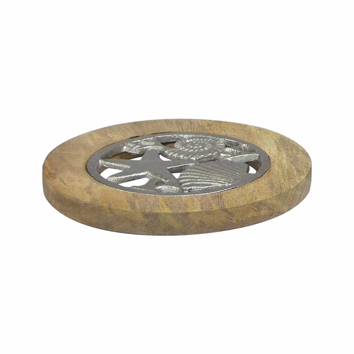Picture of NuSteel TG-TRI-01N Wooden Trivet with Polished Wood & Nickel