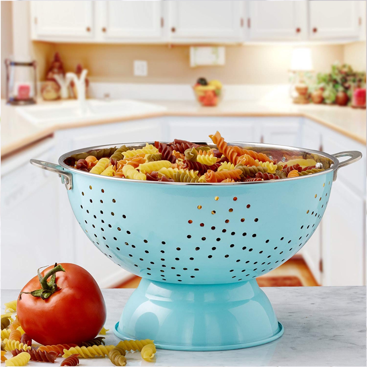 Picture of Nusteel TG-769 9 in. Colander With Handles, Aqua Blue