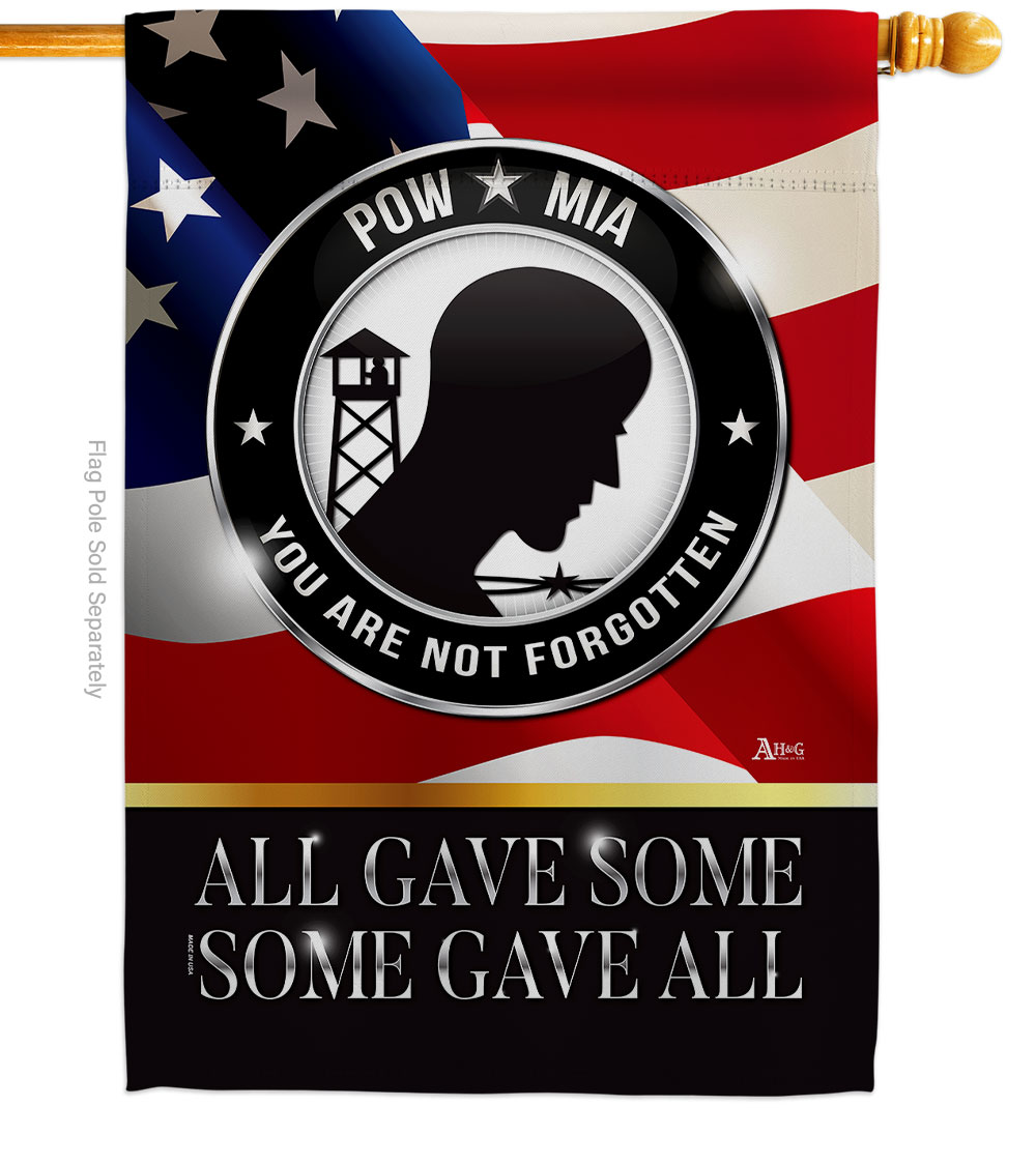 28 x 40 in. Not Forgotten POW MIA House Flag with Armed Forces Service Double-Sided Decorative Vertical Flags Decoration Banner Garden Yard Gift