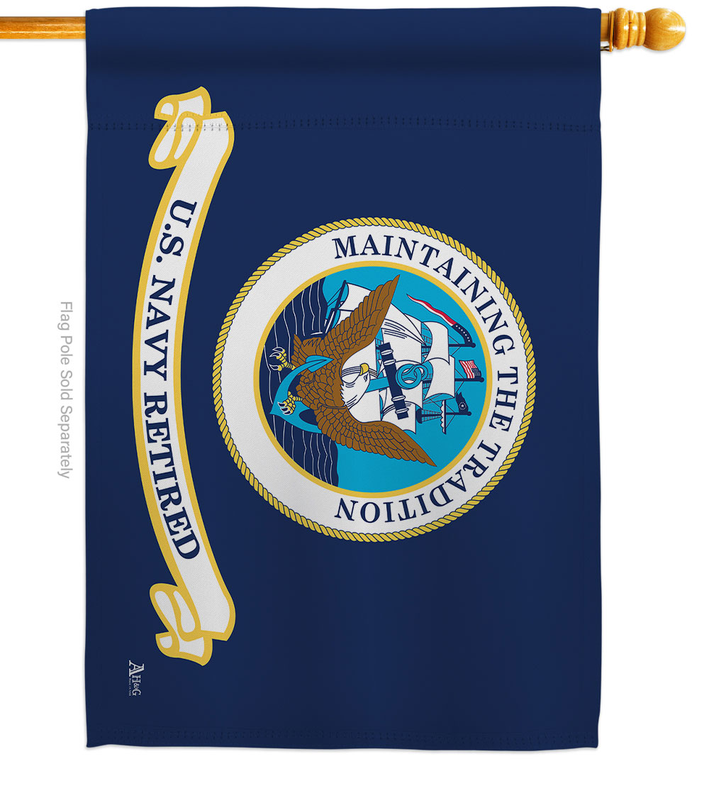 28 x 40 in. Retired Navy House Flag with Armed Forces Double-Sided Decorative Horizontal Flags Decoration Banner Garden Yard Gift