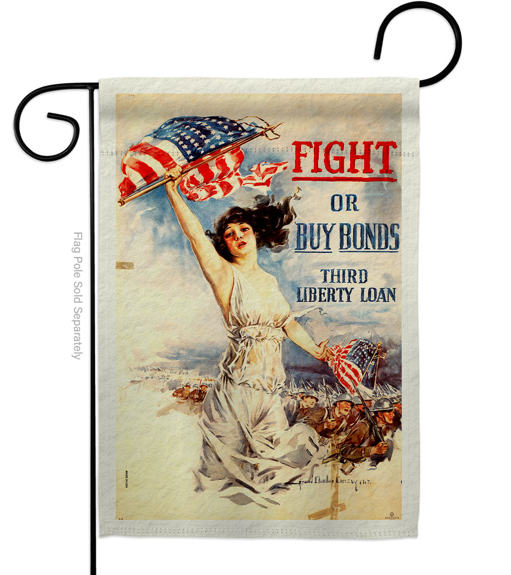 13 x 18.5 in. Fight or Buy Bonds Garden Flag with Armed Forces Service Double-Sided Decorative Vertical Flags House Decoration Banner Yard Gift