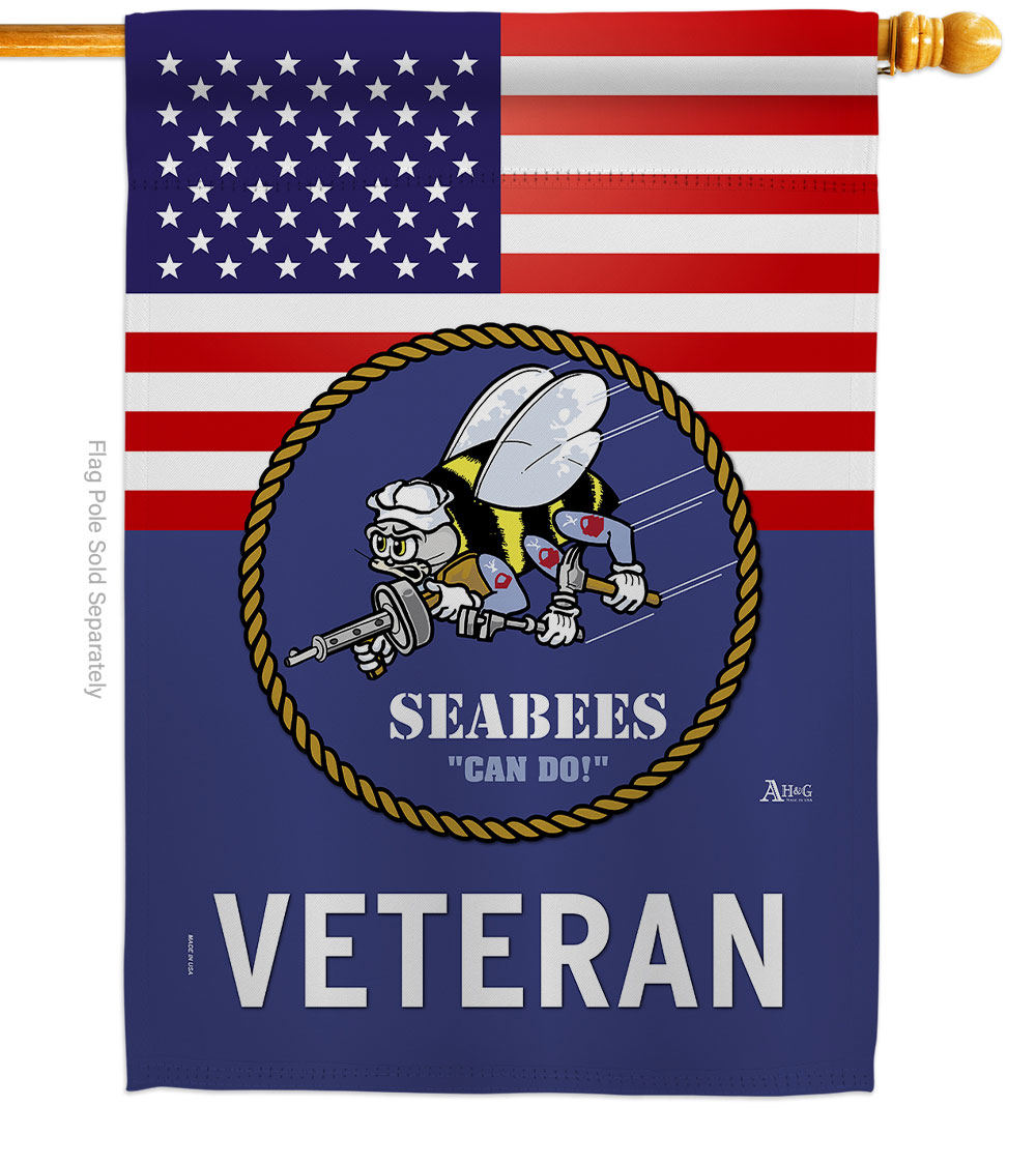 28 x 40 in. US Seabees Veteran House Flag with Armed Forces Navy Double-Sided Decorative Vertical Flags Decoration Banner Garden Yard Gift
