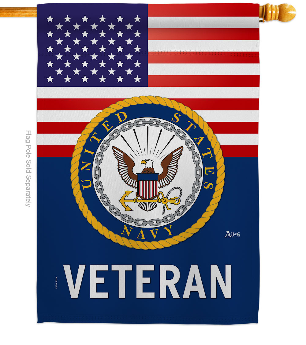 28 x 40 in. US Navy Veteran House Flag with Armed Forces Double-Sided Decorative Vertical Flags Decoration Banner Garden Yard Gift