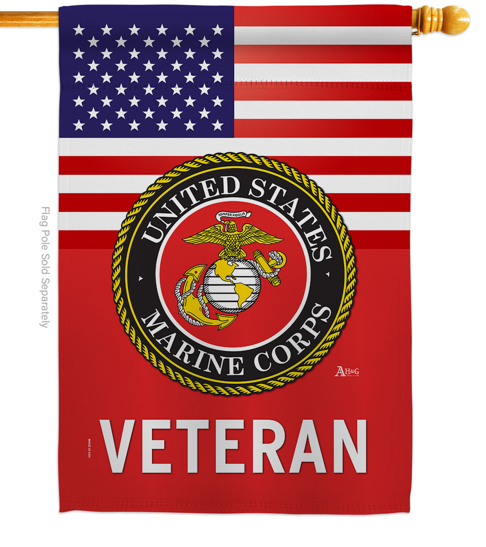 28 x 40 in. US Marine Corps Veteran House Flag with Armed Forces Double-Sided Decorative Vertical Flags Decoration Banner Garden Yard Gift