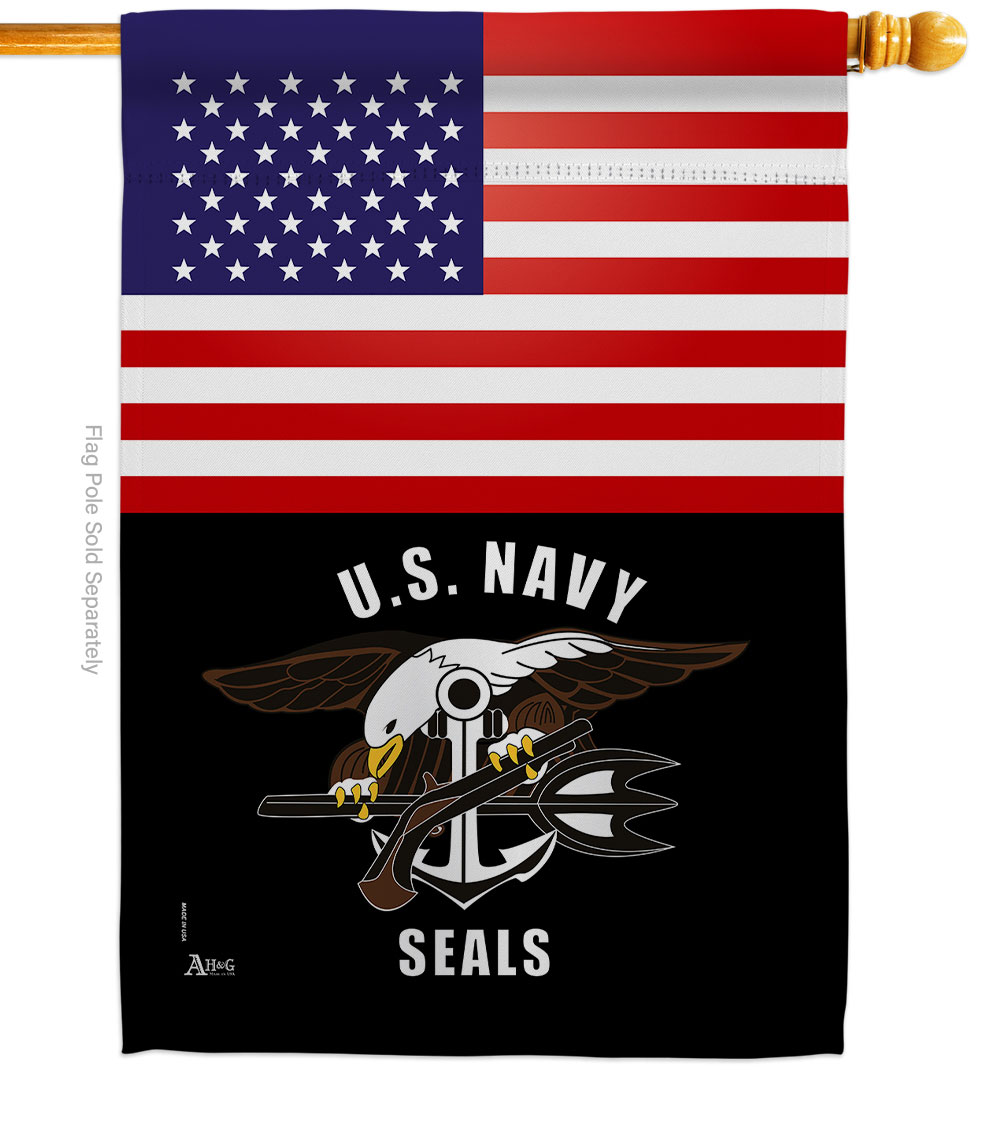 28 x 40 in. US Navy Seals House Flag with Armed Forces Double-Sided Decorative Vertical Flags Decoration Banner Garden Yard Gift
