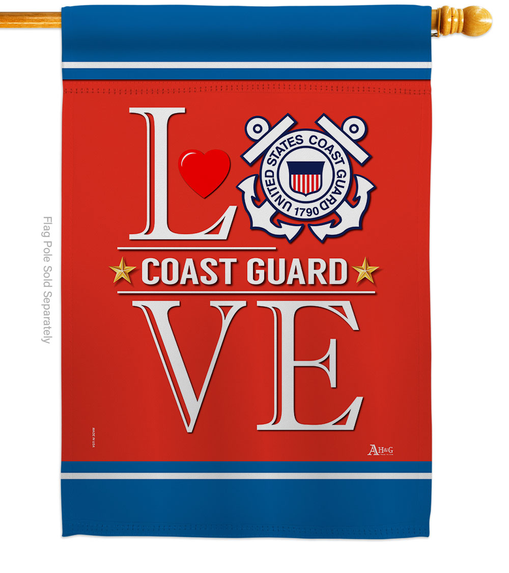 28 x 40 in. Coast Guard Love House Flag with Armed Forces Double-Sided Decorative Vertical Flags Decoration Banner Garden Yard Gift
