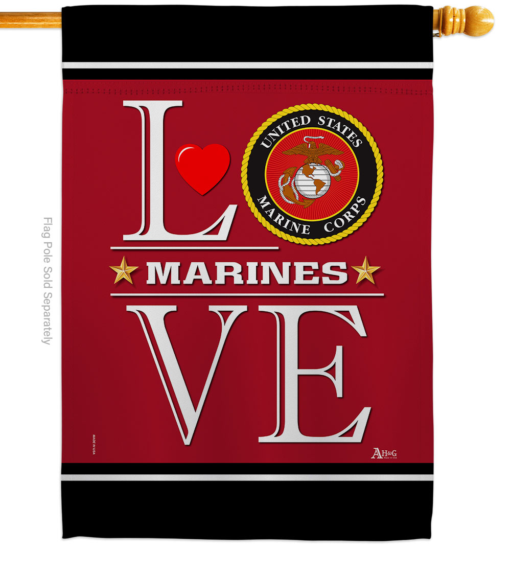28 x 40 in. Marine Corps Love House Flag with Armed Forces Double-Sided Decorative Vertical Flags Decoration Banner Garden Yard Gift